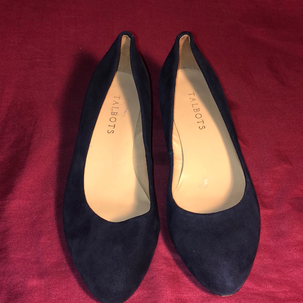 Dark blue suede wedges